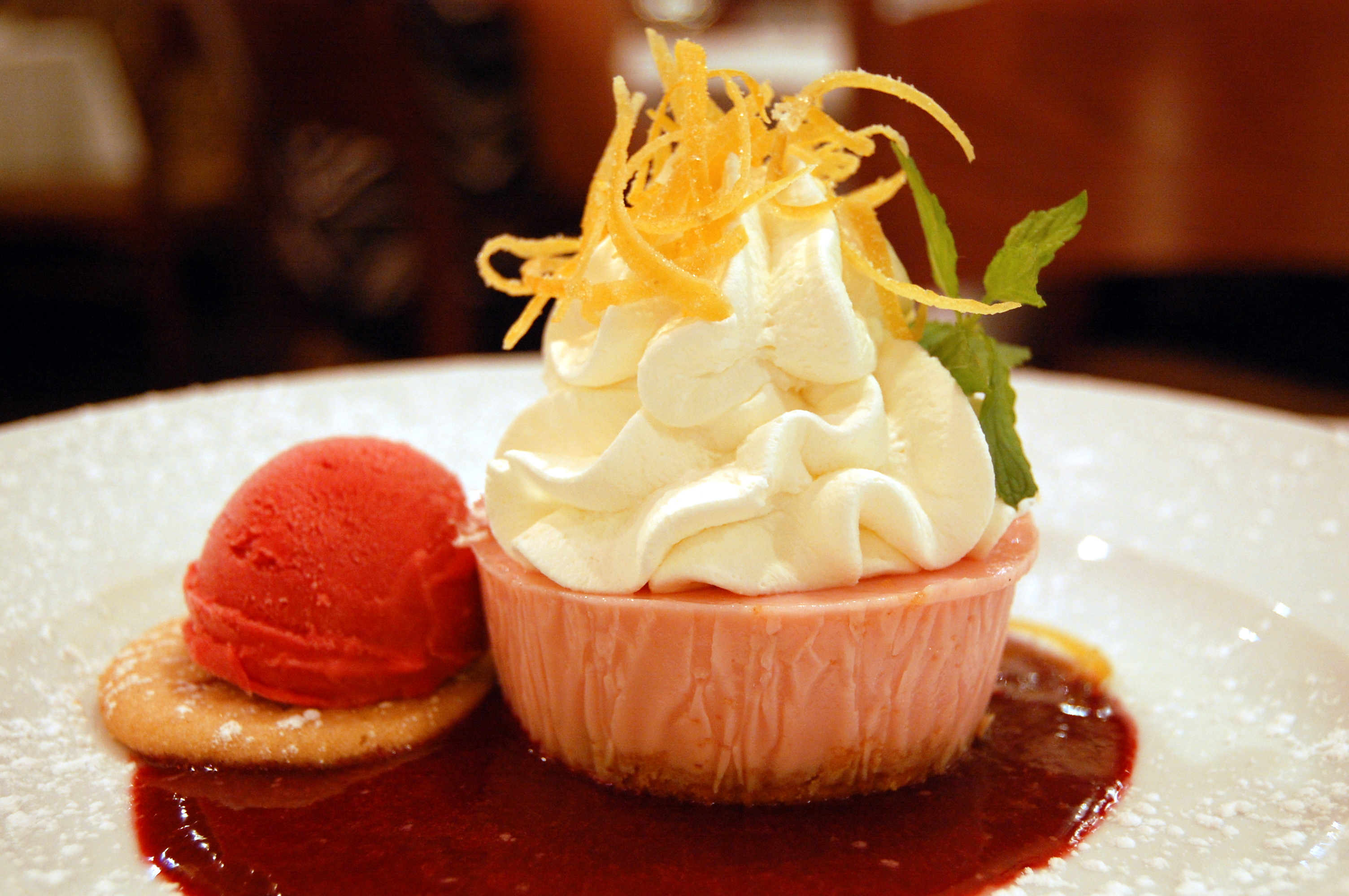  a lemon ice box pie with raspberry sorbet