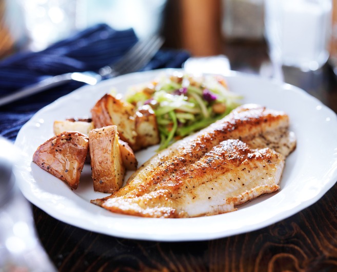 Pan fried tilapia with asian slaw and roasted potatoes