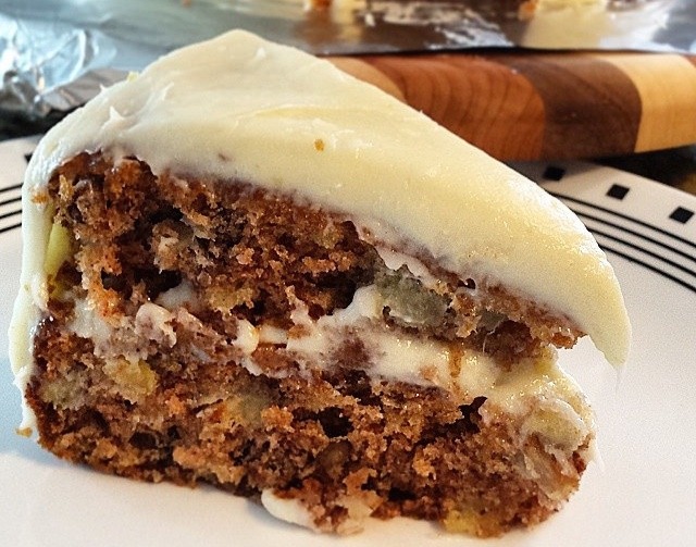 a delicious-looking slice of hummingbird cake