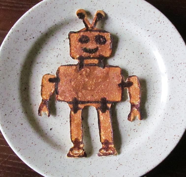 a robot shaped pancake