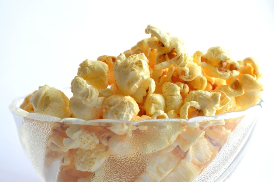 Popcorn on a glass bowl