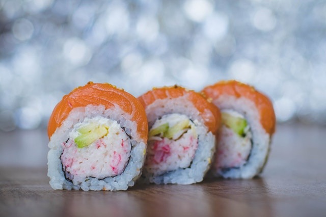 a closeup picture of sushi