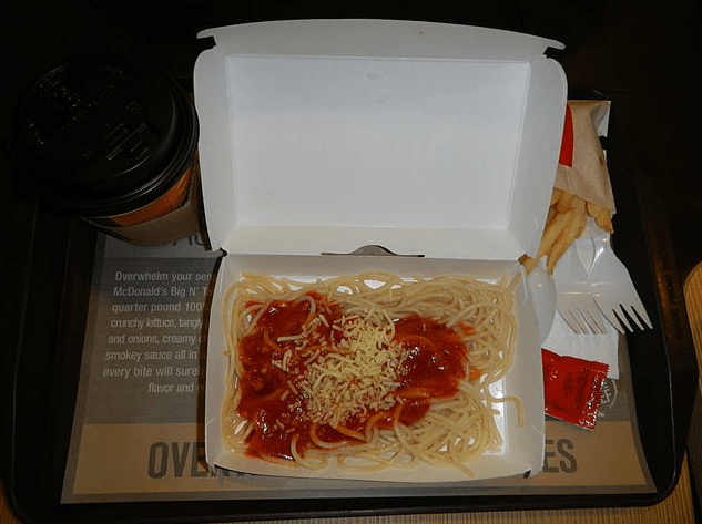 McSpaghetti with fries and coffee
