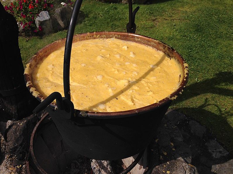 Polenta cooked in “paiolo” or cauldron