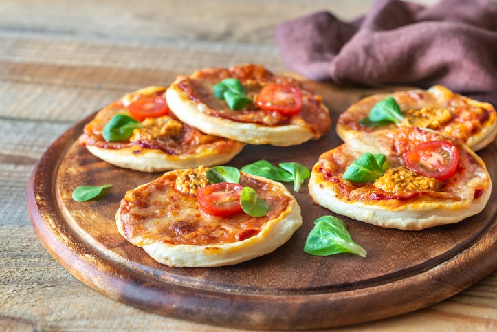 Mini pizzas on the wooden board